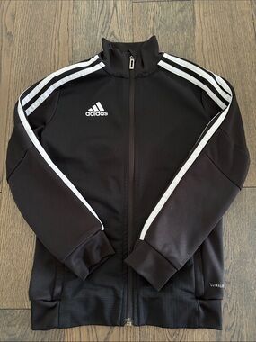 Adidas Classic Zip-Up track suit black Jacket White Stripes kids size 8 unisex